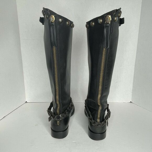 Golden Goose Deluxe Black Studded Buckle Strap Knee High Riding Boots Size 37 - Picture 6 of 12